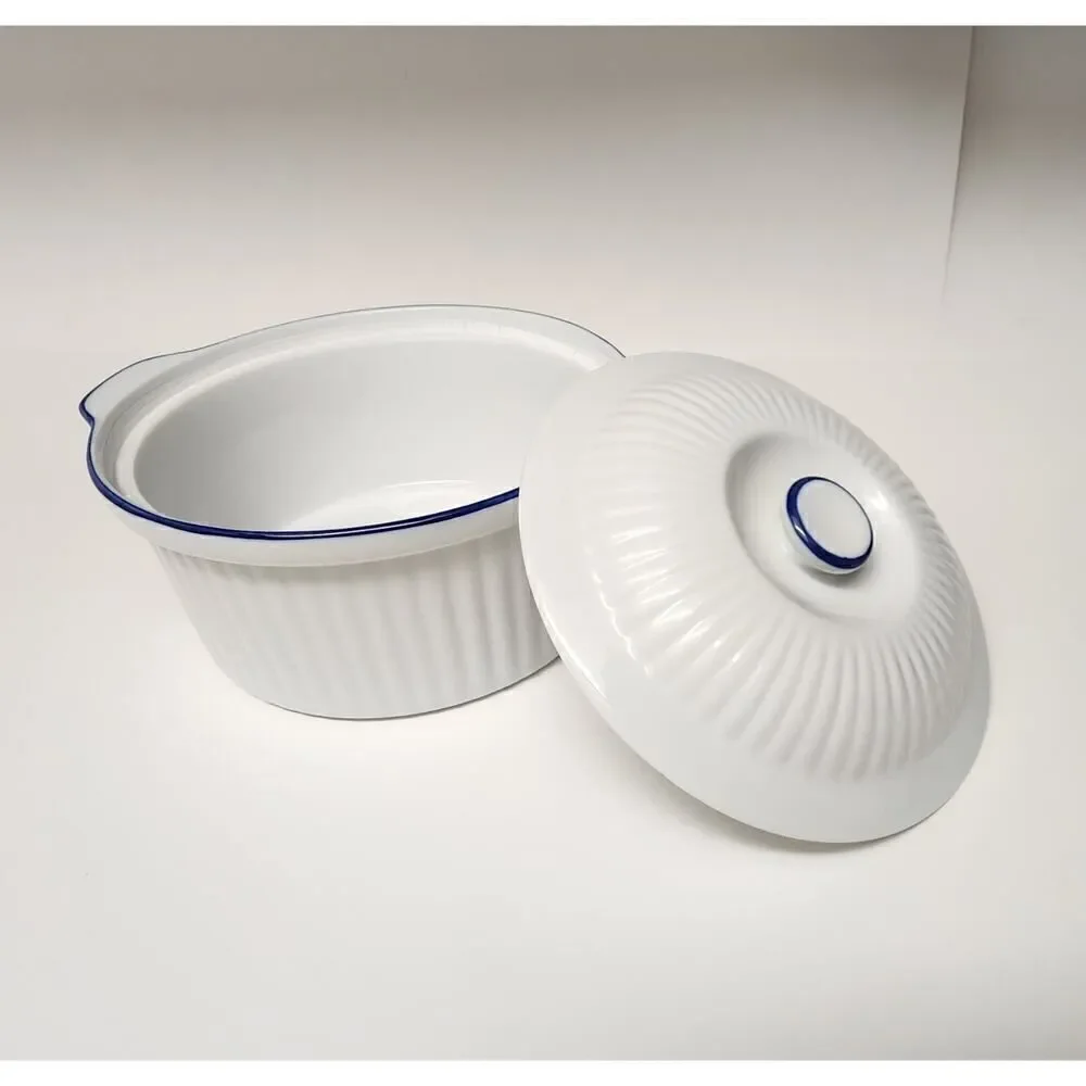 BIA Blanc De Table/Corningware Vintage Casserole Dish W/ Cobalt Blue Trim 9PCS